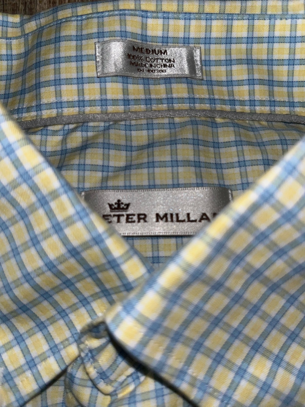 Peter Millar Yellow & Blue Plaid Button-down sports shirts 100% cotton
